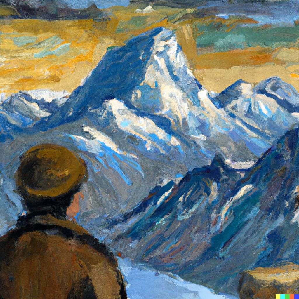 someone gazing at Mount Everest, painting by Vincent van Gogh